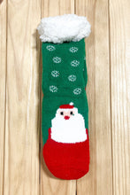 Load image into Gallery viewer, Green Santa Sherpa Traction Bottom Slipper Socks