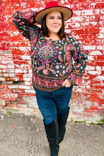 Load image into Gallery viewer, Take The Leap Black &amp; Mauve Border Print Boho Tie Top