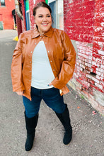 Load image into Gallery viewer, Open Your Heart Rust Vegan Leather Snap Button Shacket