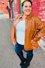 Load image into Gallery viewer, Open Your Heart Rust Vegan Leather Snap Button Shacket