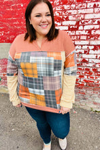 Load image into Gallery viewer, What I Like Rust/Charcoal Two Tone Knit Plaid V Neck Top