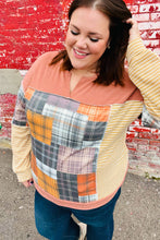 Load image into Gallery viewer, What I Like Rust/Charcoal Two Tone Knit Plaid V Neck Top
