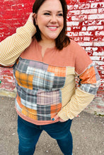 Load image into Gallery viewer, What I Like Rust/Charcoal Two Tone Knit Plaid V Neck Top
