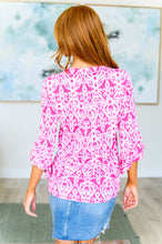 Load image into Gallery viewer, Lizzy Bell Sleeve Top in Hot Pink Damask