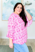 Load image into Gallery viewer, Lizzy Bell Sleeve Top in Hot Pink Damask