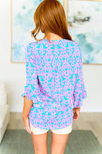 Load image into Gallery viewer, Lizzy Bell Sleeve Top in Mint and Pink Damask