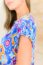 Load image into Gallery viewer, Lizzy Cap Sleeve Top in Blue and Magenta Ikat