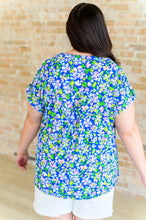 Load image into Gallery viewer, Lizzy Cap Sleeve Top in Royal and Pink Wildflower