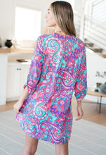 Load image into Gallery viewer, Lizzy Dress in Purple and Aqua Paisley