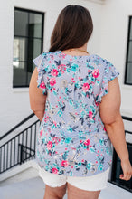 Load image into Gallery viewer, Lizzy Flutter Sleeve Top in Grey and Mint Floral