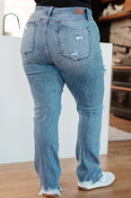 Load image into Gallery viewer, O&#39;Hara Mid Rise Destroyed Straight Jeans in Medium Wash