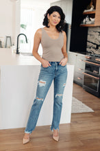 Load image into Gallery viewer, O&#39;Hara Mid Rise Destroyed Straight Jeans in Medium Wash