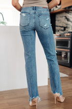 Load image into Gallery viewer, O&#39;Hara Mid Rise Destroyed Straight Jeans in Medium Wash