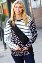 Load image into Gallery viewer, Floral and Stripe Hacci Knit Color Block Raglan Pullover