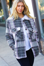 Load image into Gallery viewer, Blush &amp; Grey Flannel Plaid Pocketed Oversize Jacket