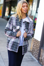 Load image into Gallery viewer, Blush &amp; Grey Flannel Plaid Pocketed Oversize Jacket
