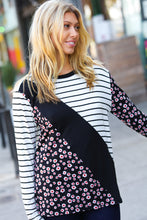 Load image into Gallery viewer, Floral and Stripe Hacci Knit Color Block Raglan Pullover