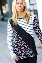 Load image into Gallery viewer, Floral and Stripe Hacci Knit Color Block Raglan Pullover