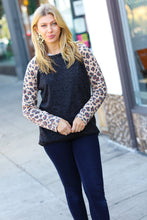 Load image into Gallery viewer, Black Hacci Sweater Knit Long Leopard Sleeve Pullover