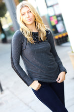 Load image into Gallery viewer, Charcoal Distressed Eyelet Outseam Stitch Top