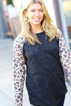 Load image into Gallery viewer, Black Hacci Sweater Knit Long Leopard Sleeve Pullover