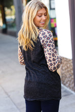 Load image into Gallery viewer, Black Hacci Sweater Knit Long Leopard Sleeve Pullover
