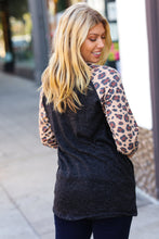 Load image into Gallery viewer, Black Hacci Sweater Knit Long Leopard Sleeve Pullover