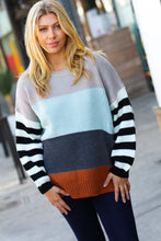 Load image into Gallery viewer, Mint Multicolor Stripe Bubble Sleeve Oversize Sweater