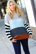 Load image into Gallery viewer, Mint Multicolor Stripe Bubble Sleeve Oversize Sweater