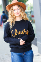 Load image into Gallery viewer, Take Note Black Embroidery &quot;Cheers&quot; Oversized Knit Top