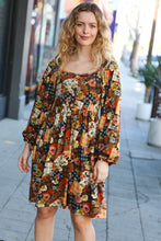 Load image into Gallery viewer, Hello Beautiful Rust Plaid &amp; Floral Patchwork Square Neck Dress