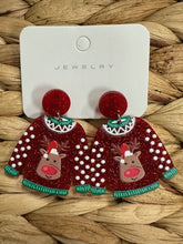 Load image into Gallery viewer, Red Acrylic Reindeer Dangle Earrings