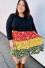 Load image into Gallery viewer, Black Floral Color Block Tiered Babydoll Dress