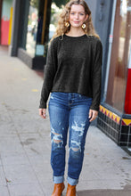 Load image into Gallery viewer, Stay Awhile Black Ribbed Dolman Cropped Sweater