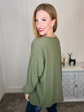 Load image into Gallery viewer, V-Neck Top with Chest Pocket and Dolman Sleeve in Olive