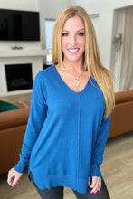 Load image into Gallery viewer, V-Neck Front Seam Sweater in Heather Classic Blue