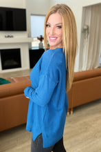 Load image into Gallery viewer, V-Neck Front Seam Sweater in Heather Classic Blue