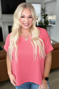 Textured Line Twisted Short Sleeve Top in Coral