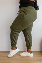 Load image into Gallery viewer, Kick Back Distressed Joggers in Olive