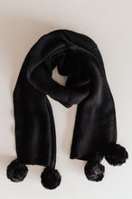 Load image into Gallery viewer, Knitted Fuzzy Pom Pom Scarf In Black