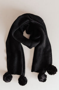 Knitted Fuzzy Pom Pom Scarf In Black