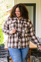 Load image into Gallery viewer, Outside Stroll Plaid Waist Tie Shacket In Brown