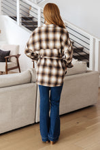 Load image into Gallery viewer, Outside Stroll Plaid Waist Tie Shacket In Brown