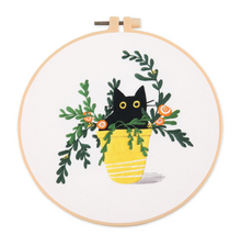 Load image into Gallery viewer, Cute Cat Embroidery Kit Yellow Pot