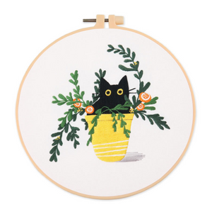 Cute Cat Embroidery Kit Yellow Pot