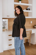 Load image into Gallery viewer, Storied Moments Draped Peplum Top in Black