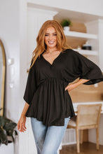 Load image into Gallery viewer, Storied Moments Draped Peplum Top in Black